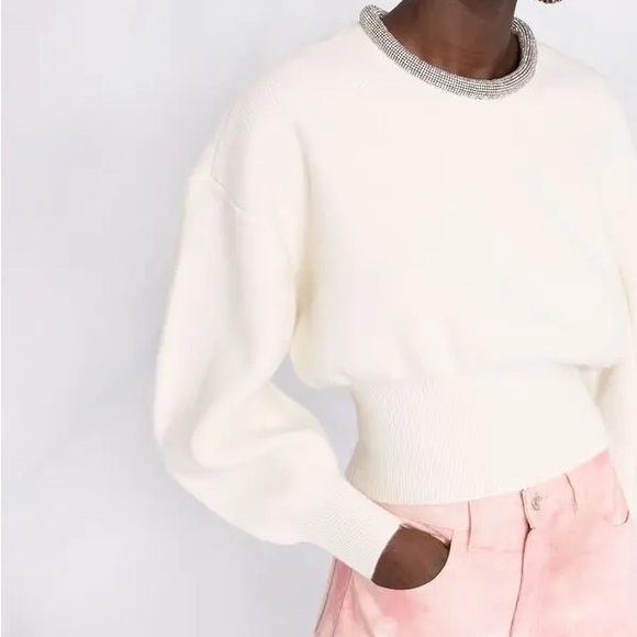ALEXANDER WANG Crystal Tubular Necklace Cream Long Sleeved Sweater - Picture 3 of 8